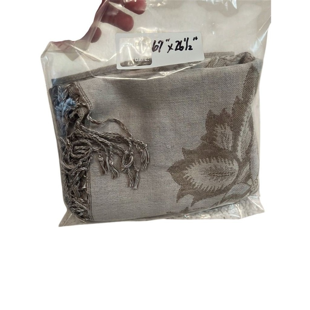 Waverly Women's Beige Floral Rectangle Scarf Shawl Wrap Fringe paisley oversized - Picture 9 of 9